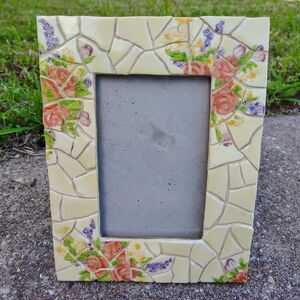 Vintage Mosaic Floral Cottage Picture Frame Roses Tile Toscano Tuscan